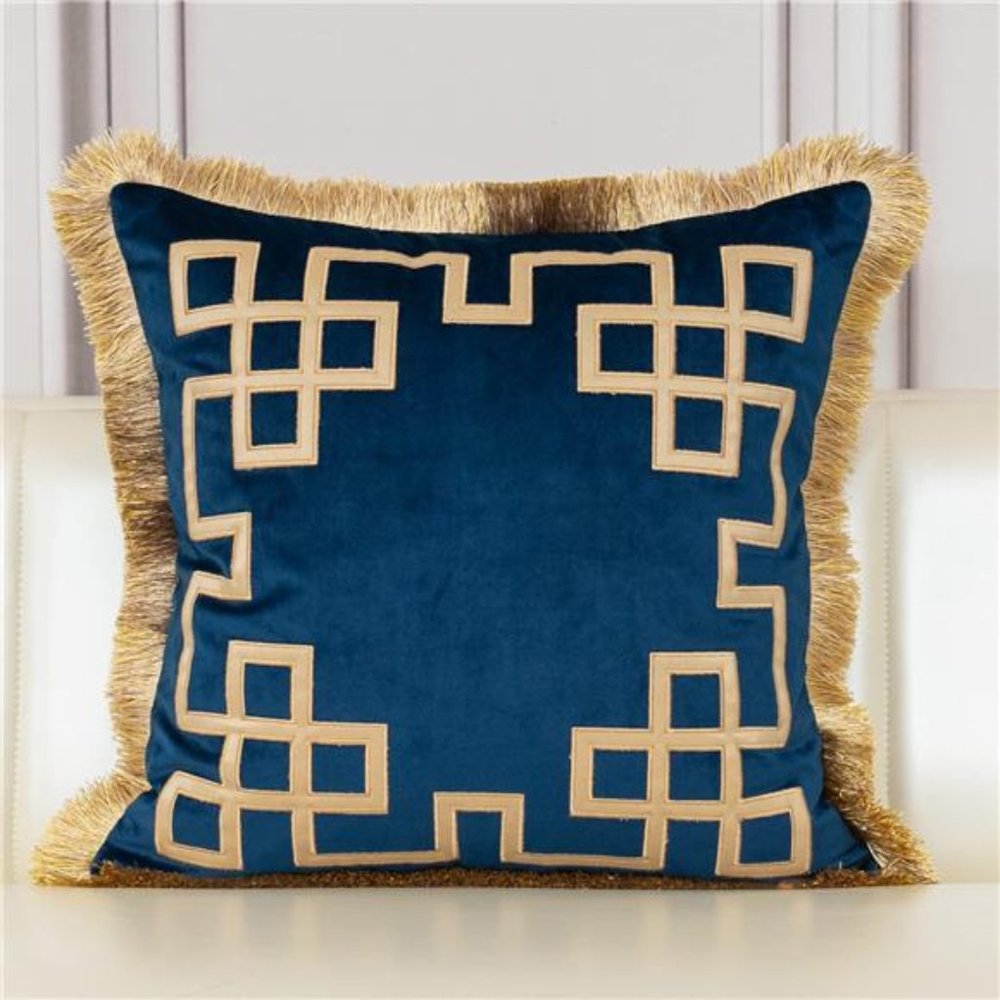 Luxury European Home Decorative Pillow with Tassels Square Leather Geometric